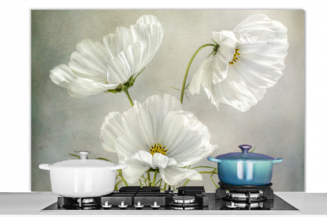 Spritzschutz Küche - Blumen - Stillleben - Mohn - Weiß - Botanisch-1