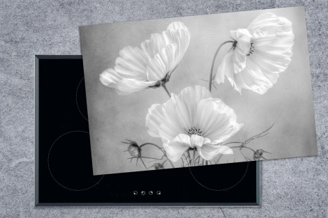 Herdabdeckplatte - Stilleben - Blumen - Schwarz und weiß - Mohn - Botanisch-1