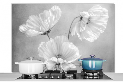 Spritzschutz Küche - Stilleben - Blumen - Schwarz und weiß - Mohn - Botanisch-1