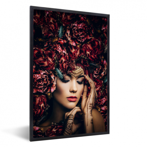 Poster mit Rahmen - Frau - Blumen - Henna - Porträt - Vertikal