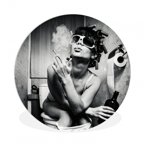 Muurcirkel - Vrouw - Vintage - Krulspelden - Toilet - Sigaret-1