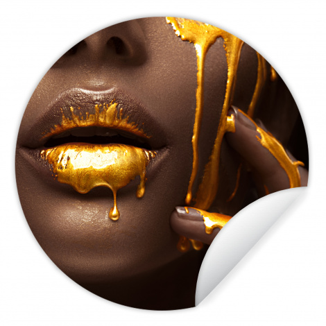 Runde Tapete - Gold - Frau - Farbe - Lippen - Luxus-1