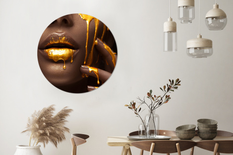 Runde Tapete - Gold - Frau - Farbe - Lippen - Luxus-3