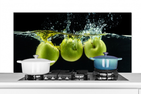 Spritzschutz Küche - Äpfel - Obst - Wasser - Schwarz - Grün-1