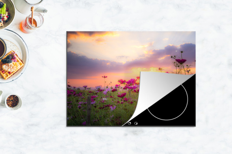 Herdabdeckplatte - Sonnenuntergang - Blumen - Rosa - Natur - Grün-thumbnail-4