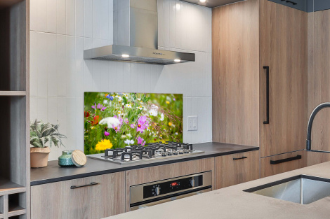 Spritzschutz Küche - Blumen - Natur - Grün - Gras - Lila - Weiß-2