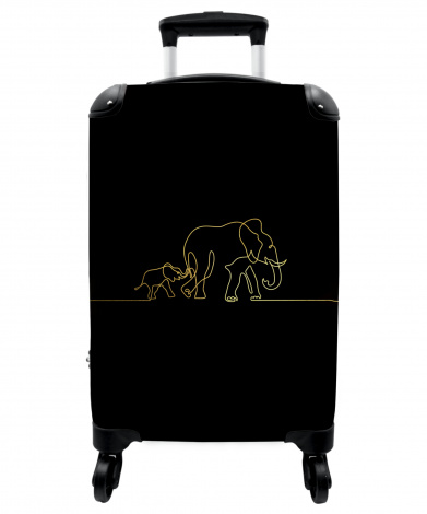 Koffer - Olifanten - Zwart - Dieren - Line art - Goud