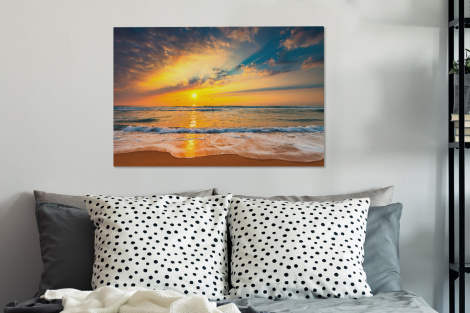 Canvas schilderij - Zonsondergang - Strand - Zee - Wolken-3