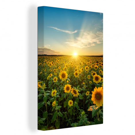 Leinwand - Sonnenuntergang - Blumen - Sonnenblume - Horizont - Landschaft-1