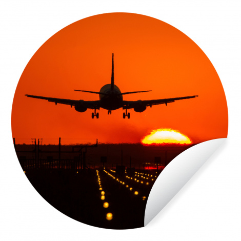 Runde Tapete - Sonnenuntergang - Flugzeug - Orange - Sonne