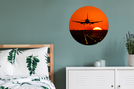 Runde Tapete - Sonnenuntergang - Flugzeug - Orange - Sonne-thumbnail-4