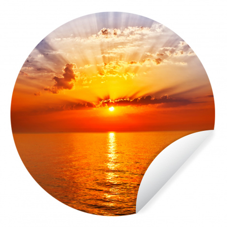 Runde Tapete - Sonnenuntergang - Meer - Himmel - Orange - Horizont - Wasser