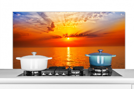 Spatscherm keuken - Zonsondergang - Zee - Lucht - Oranje - Horizon - Water-thumbnail-1