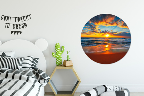 Runde Tapete - Meer - Sonnenuntergang - Strand - Wolken - Orange-2