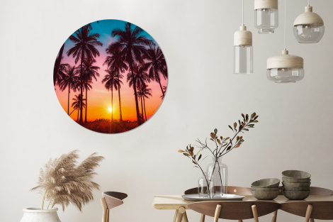 Behangcirkel - Palmboom - Zonsondergang - Horizon - Strand - Oranje - Roze-thumbnail-3