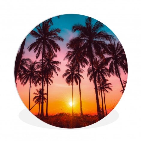 Runde Bilder - Palme - Sonnenuntergang - Horizont - Strand - Orange - Rosa-1