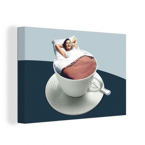 Canvas schilderij - Vrouw - Koffie - Vintage