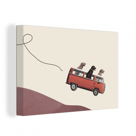 Canvas schilderij - Hond - Retro - Bus