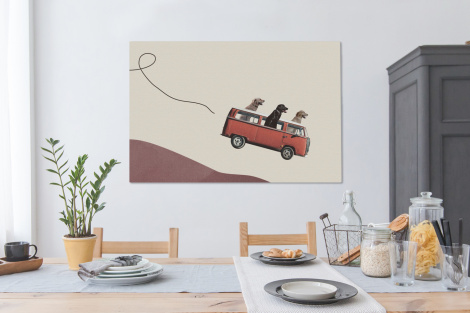 Canvas schilderij - Hond - Retro - Bus-4