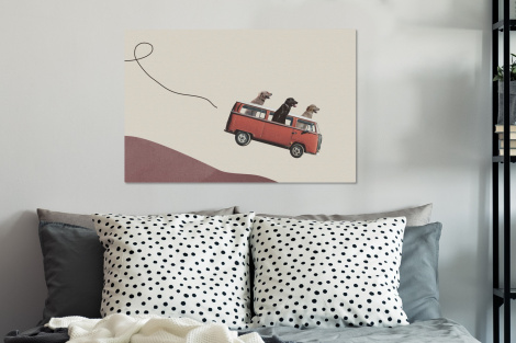 Canvas schilderij - Hond - Retro - Bus-3