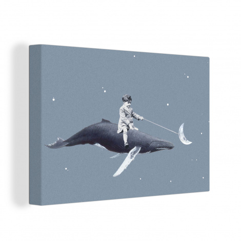 Canvas schilderij - Ruimte - Jongen - Maan - Walvis