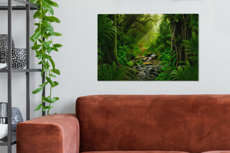 Canvas schilderij - Jungle - Water - bladeren - Zon-2