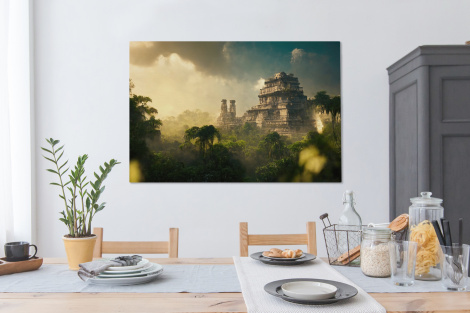 Canvas schilderij - Tempel - Jungle - wolken - Lucht - Natuur-4