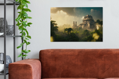 Canvas schilderij - Tempel - Jungle - wolken - Lucht - Natuur-2