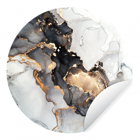 Runde Tapete - Marmor - Schwarz - Weiß - Gold - Luxus - Abstrakt-1