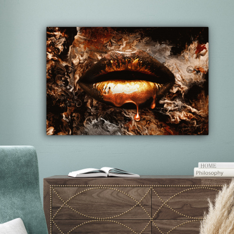 Canvas schilderij - Goud - Lippen - Kunst-4