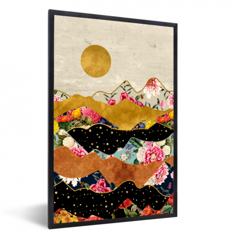 Poster mit Rahmen - Gold - Blumen - Druck - Abstrakt - Landschaft - Muster - Vertikal-thumbnail-1