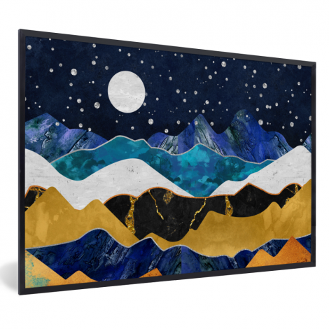 Poster mit Rahmen - Nacht - Gold - Marmor - Abstrakt - Landschaft - Berg - Horizontal-1
