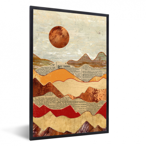 Poster mit Rahmen - Vintage - Zeitung - Bronze - Abstrakt - Landschaft - Farben - Vertikal-1