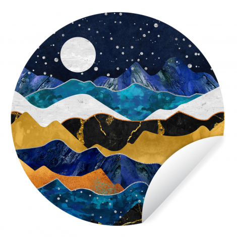 Runde Tapete - Nacht - Gold - Marmor - Abstrakt - Landschaft - Berg