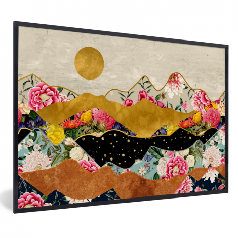 Poster mit Rahmen - Gold - Blumen - Druck - Abstrakt - Landschaft - Muster - Horizontal-thumbnail-1