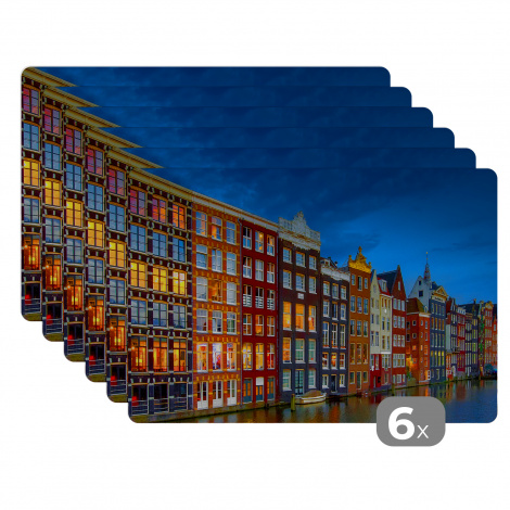 Premium placemats (6 stuks) - Amsterdam - Water - Kleurrijk - 45x30 cm-thumbnail-1