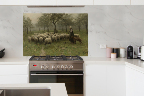 Spatscherm keuken - Herderin met kudde schapen - Schilderij van Anton Mauve-thumbnail-4
