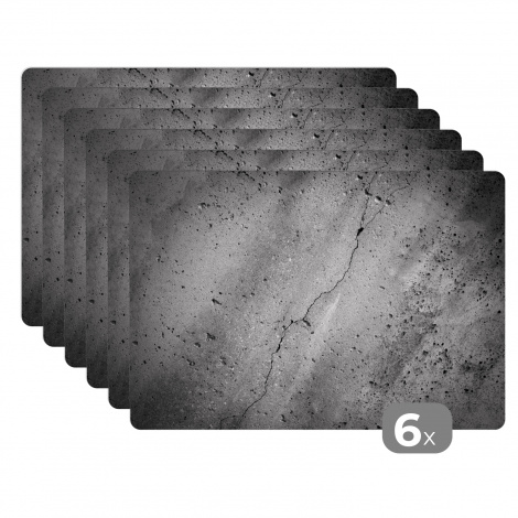 Premium placemats (6 stuks) - Betonnen muur met een scheur - zwart wit - 45x30 cm-1