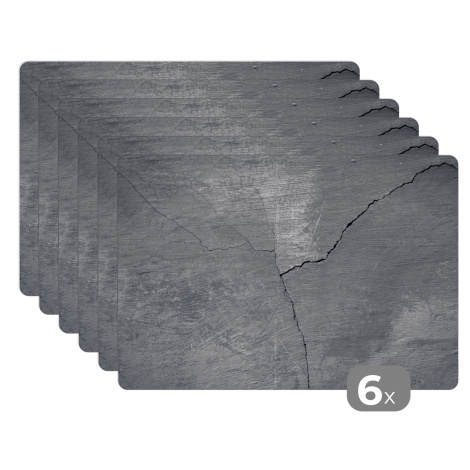 Premium placemats (6 stuks) - Beton - Grijs - Scheur - 45x30 cm