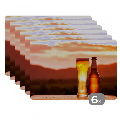 Tischset (6er Set) - Bier bei Sonnenuntergang vor einer Bergkulisse - 45x30 cm-thumbnail-1
