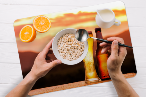 Premium placemats (6 stuks) - Bier tijdens zonsondergang met een bergachtergrond - 45x30 cm-2