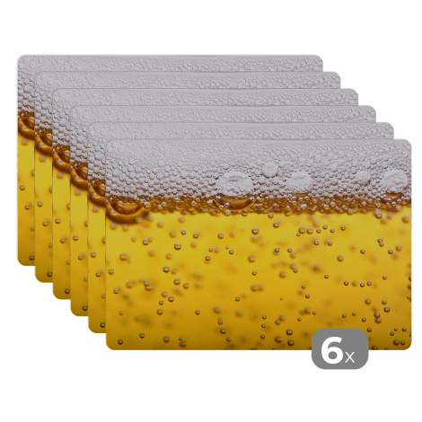 Premium placemats (6 stuks) - Bierbubbels in glas met bier - 45x30 cm