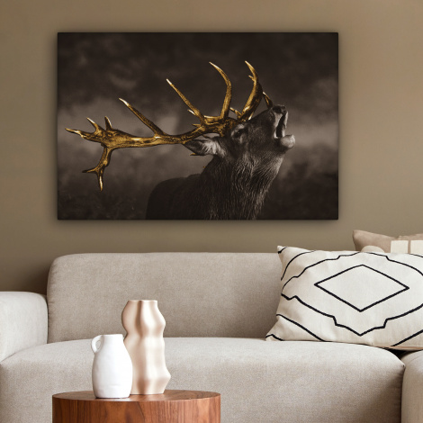 Leinwandbild - Rotwild - Schwarz - Gold-2
