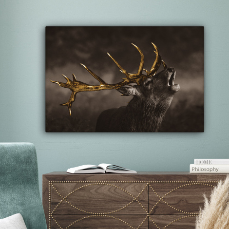 Leinwandbild - Rotwild - Schwarz - Gold-4