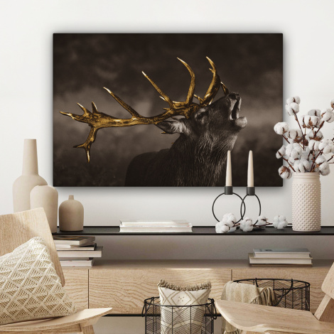 Leinwandbild - Rotwild - Schwarz - Gold-3