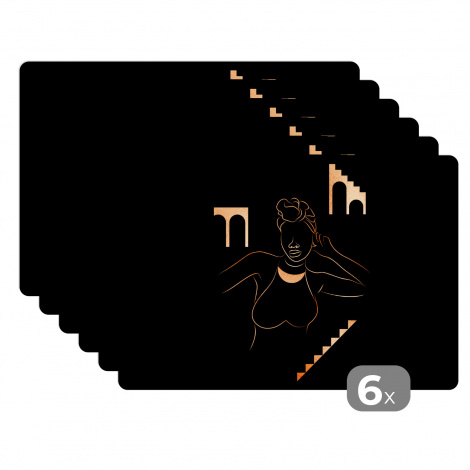Premium placemats (6 stuks) - Vrouw - Goud - Line art - 45x30 cm