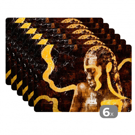 Premium placemats (6 stuks) - Vrouw - Zwart - Goud - 45x30 cm-1