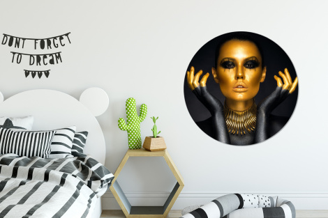 Tableau rond - Femme - Portrait - Or - Luxe - Noir-2