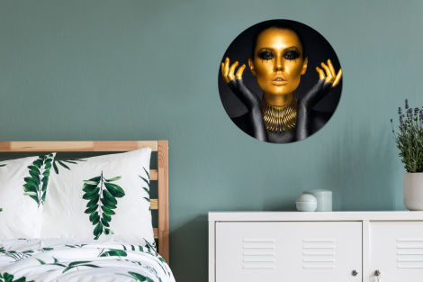 Tableau rond - Femme - Portrait - Or - Luxe - Noir-4