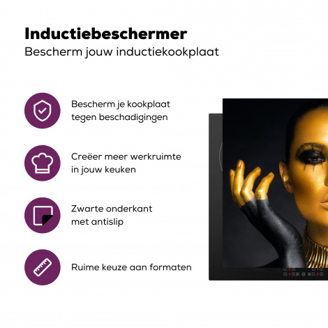 Inductiebeschermer - Vrouw - Portret - Goud - Luxe - Zwart-3